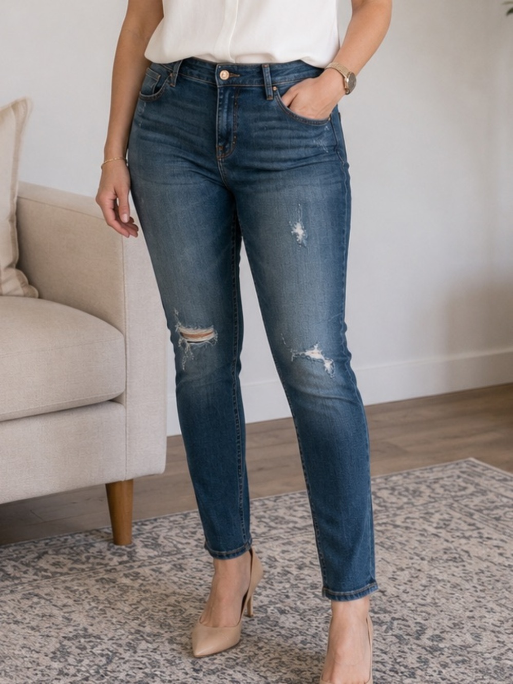 Vigoss Jagger Skinny Jeans 33 / 29 Med Wash Blue Stretch Denim Distressed